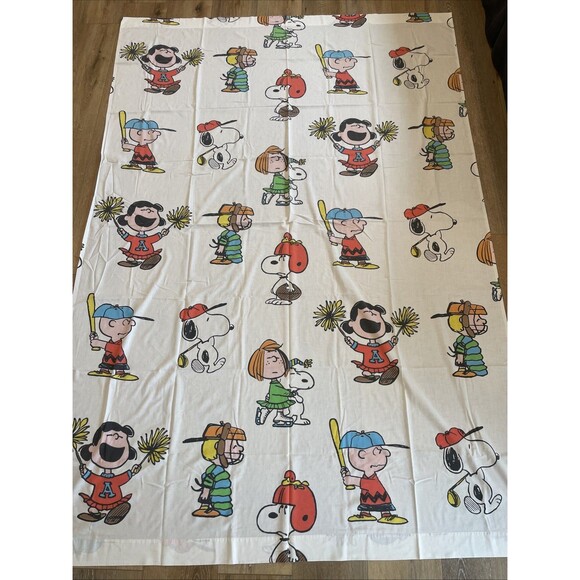 Vintage Peanuts Sheet 60s Twin Flat 66x104 Montgomery Ward Muslin Snoopy Charlie - Picture 2 of 10
